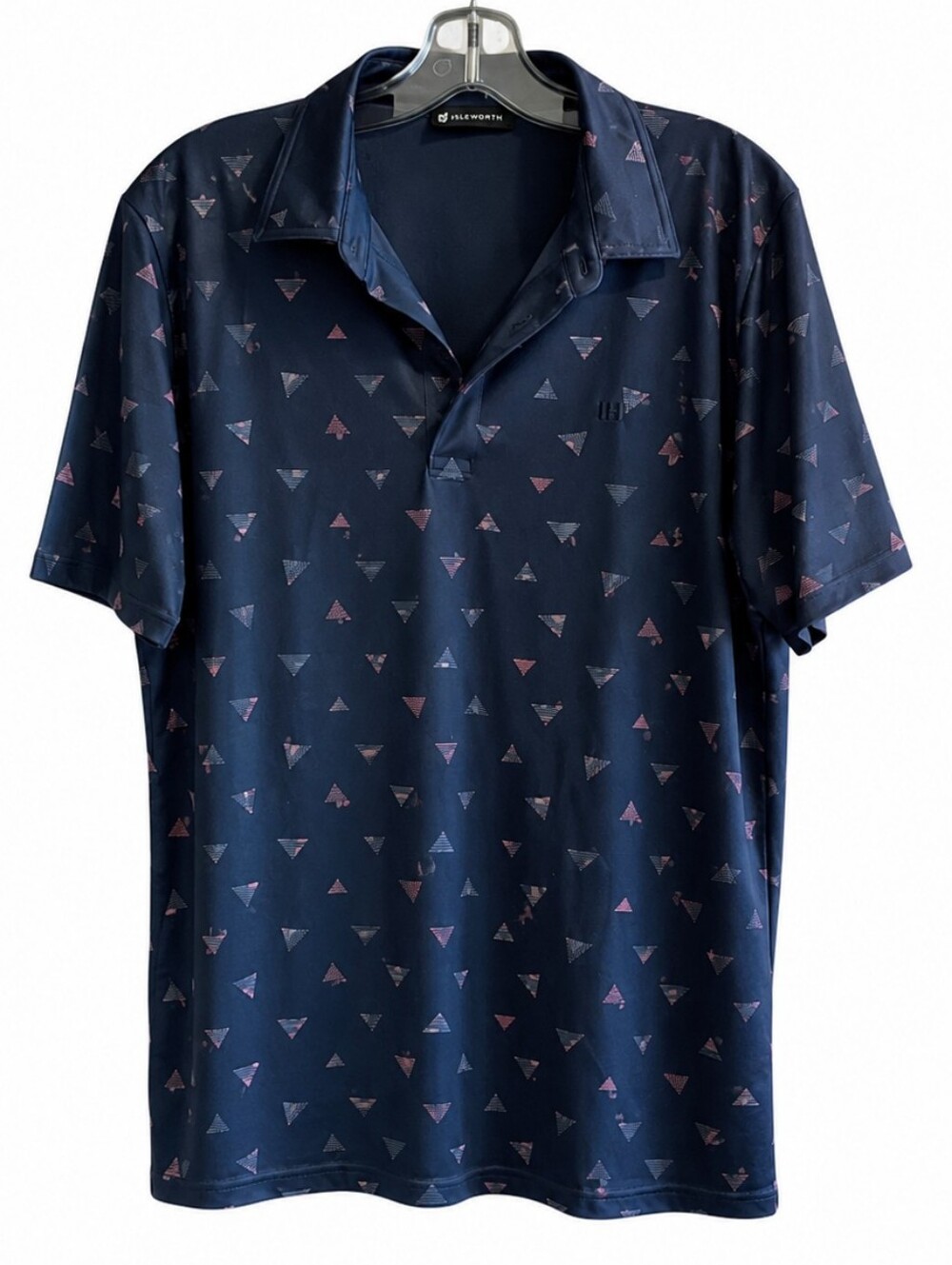 TravisMathew Men's Large Navy Geometric Print Performance Polo Golf Shirt